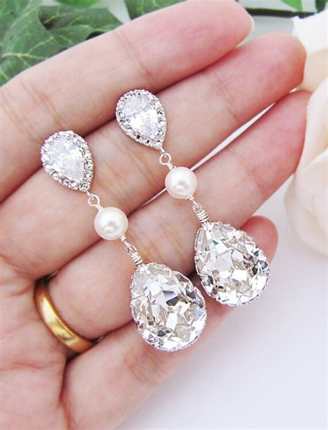 swarovski crystal chanel earrings|Swarovski crystal drop earrings wedding.